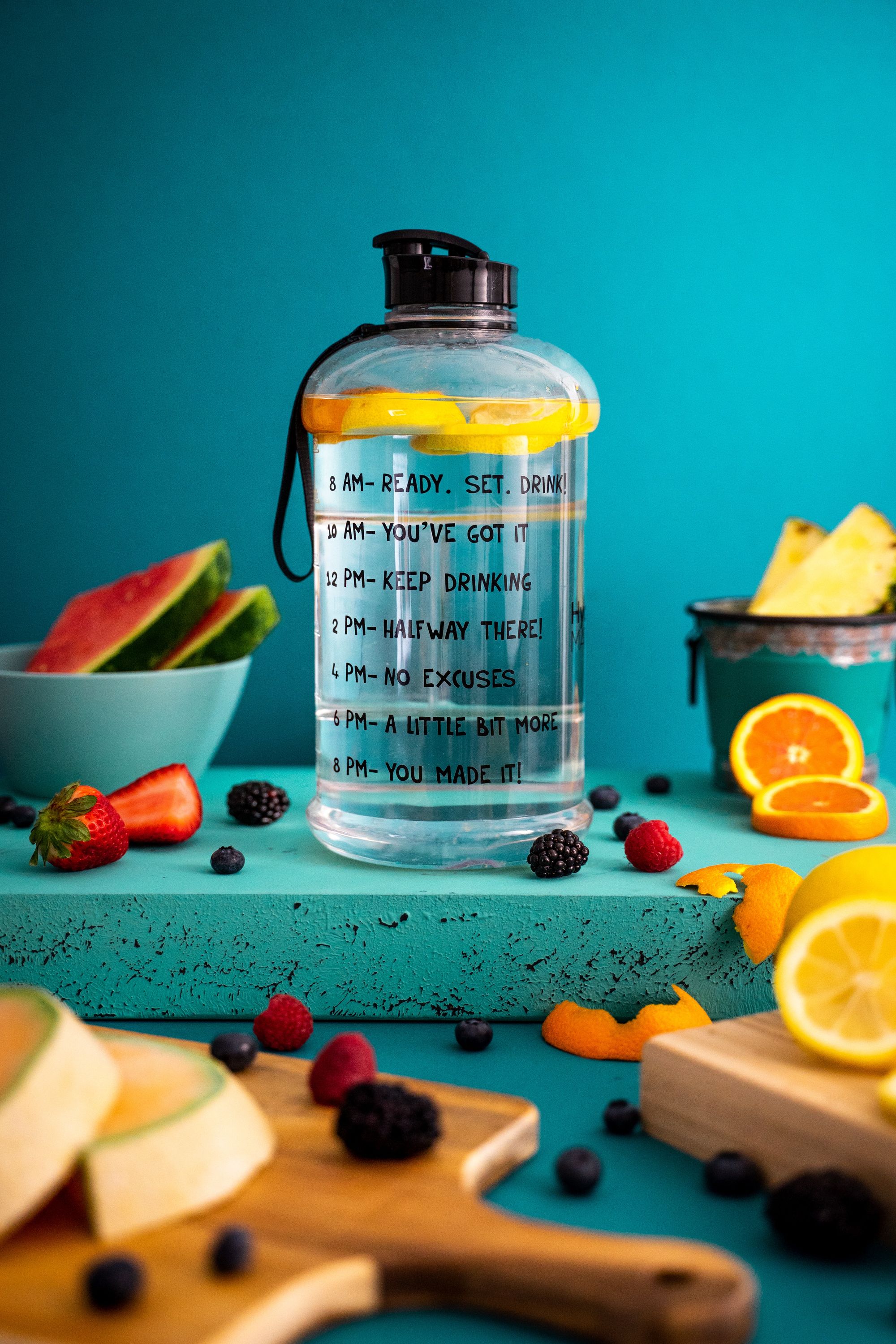 Jug of water with fruit